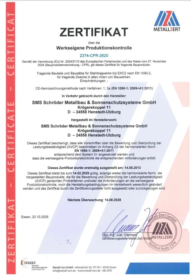 Zertifikat über die werkseigene Produktionskontrolle